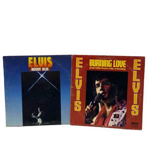 Vintage Elvis Vinyl Records Set Of Two Burning Love Moody Blue
